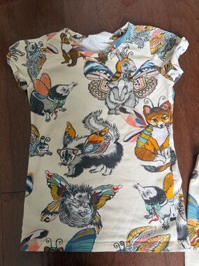 Molo Cream Kids Matching Set with Multicolor Animal & Butterfly Print